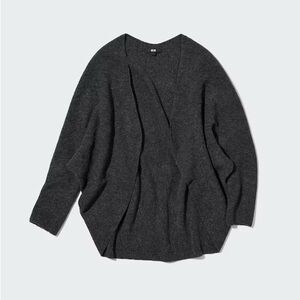 Uniqlo Gray Soufflé Yarn Oversized Cocoon Cardigan Wool Sweater Size Small
